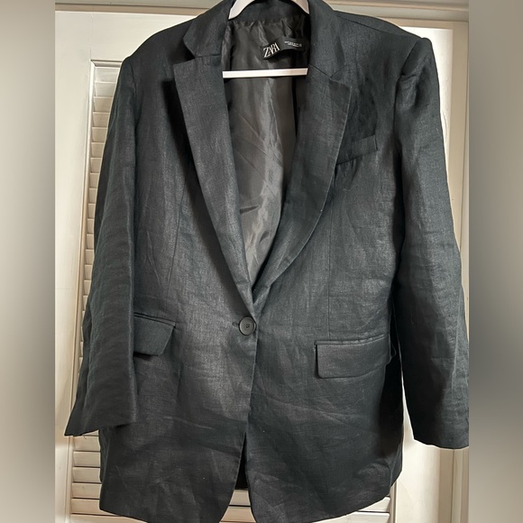 Zara Linen Blazer, Navy, Size M - Picture 1 of 4